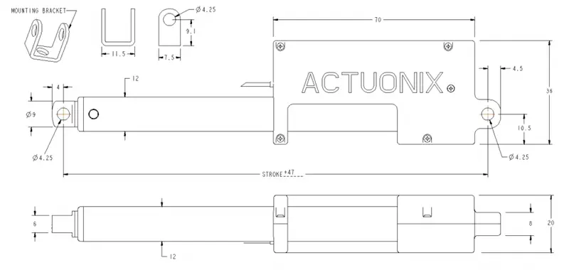 Actuonix P16-S 150 mm 64:1 12V lineaire actuator met eindschakelaars