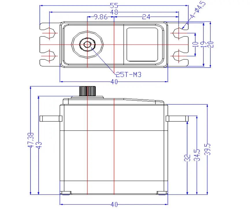 Servo Digital de Engranaje de Acero c/ Núcleo de Hierro de 7,4V 35kg.cm 180° Servo Digital de Engranaje de Acero c/ Núcleo de Hierro de 7,4V 35kg.cm 180° - Haga Clic para Ampliar