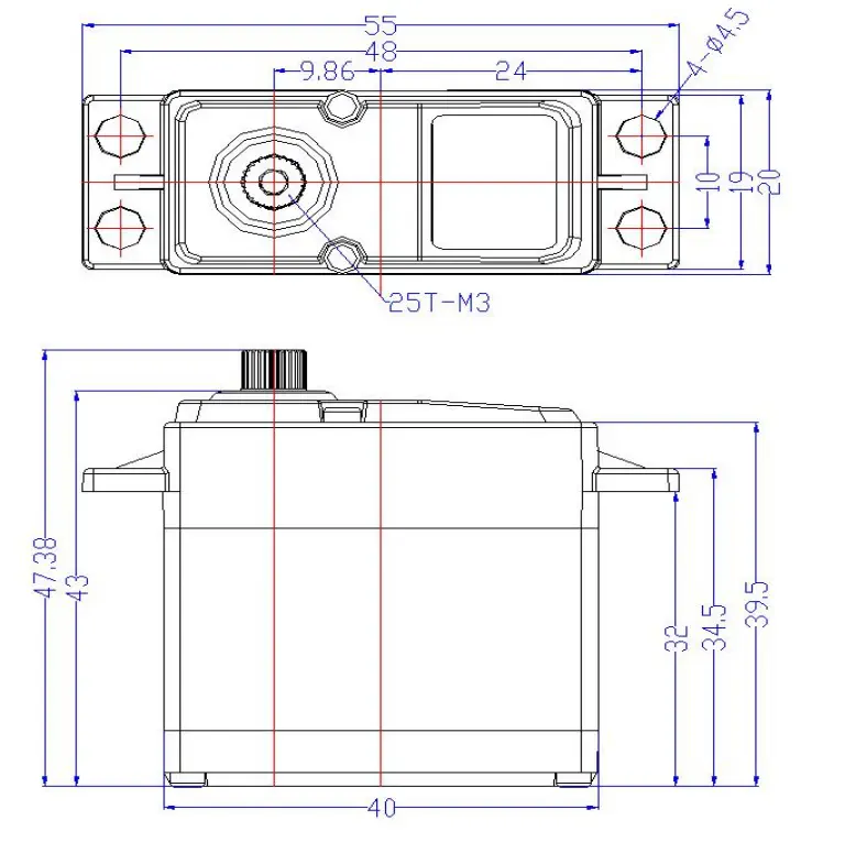 Servo Numérique FeeTech 180 Degrés 7,4 V 20 kg/cm FT5320M - Cliquez pour agrandir