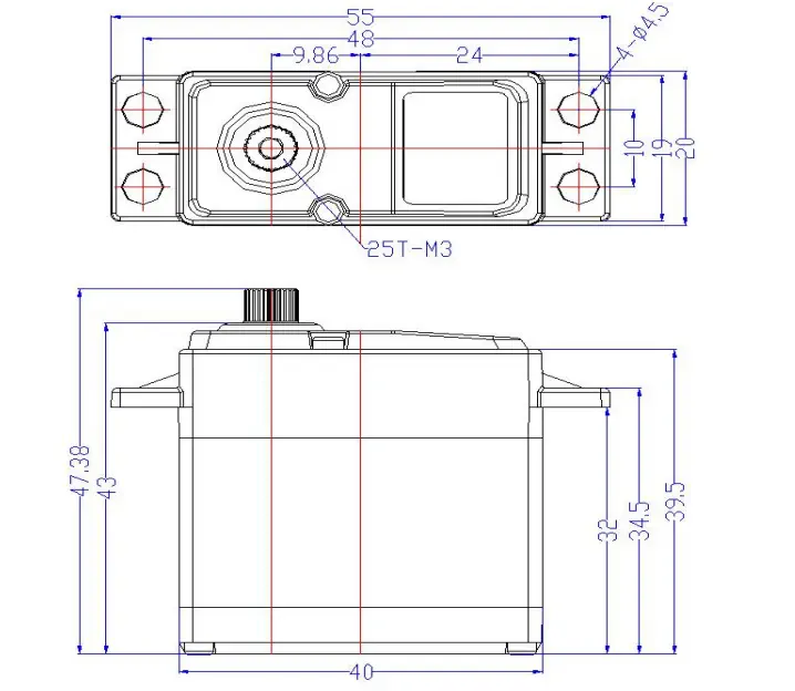 Servo Numérique FeeTech 180 Degrés 7.4V 35kg/cm FT5330M - Cliquez pour agrandir