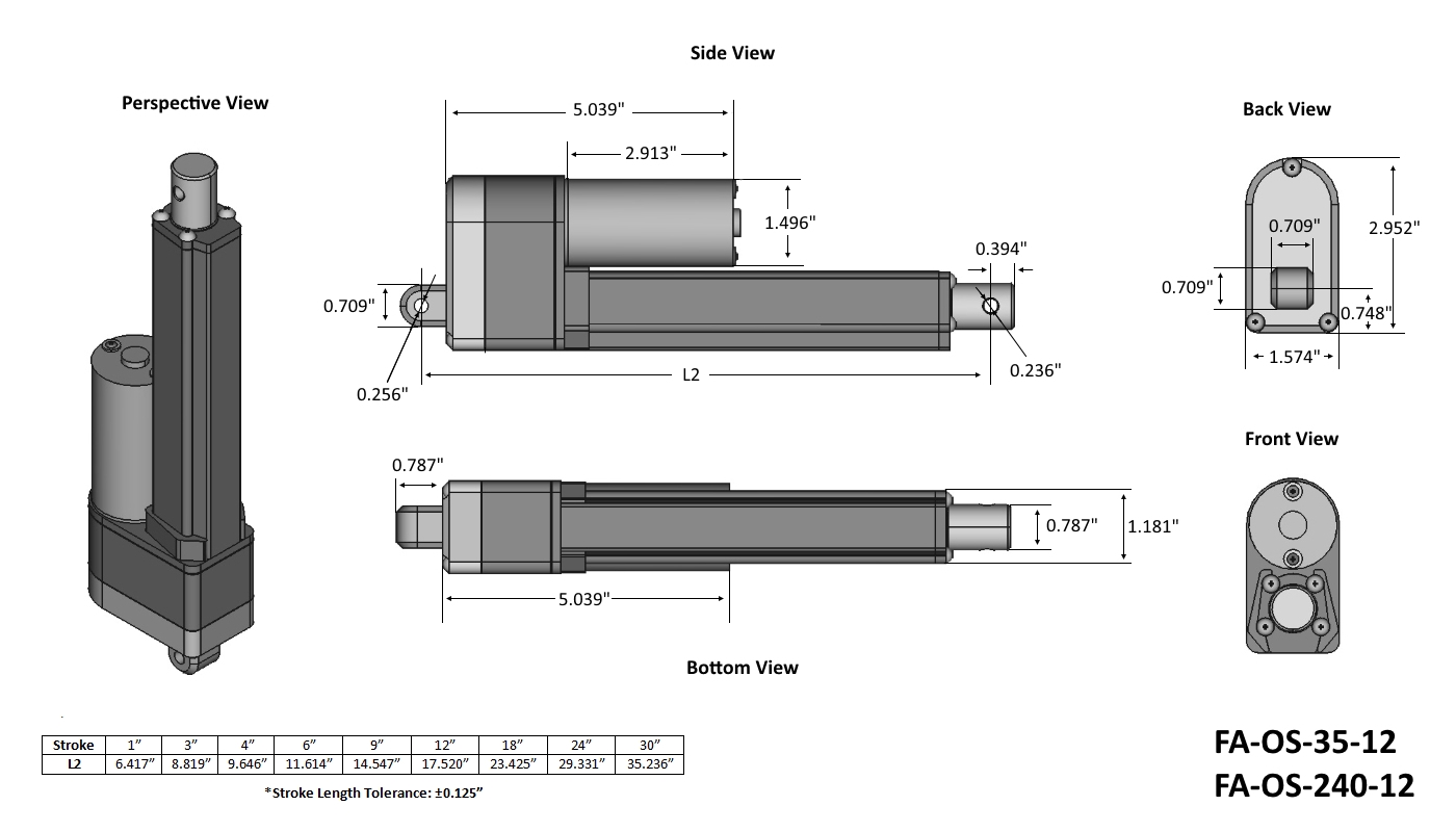 Actuador Lineal con Retroalimentación de Fuerza de 35 lb y Trazo de 12" Firgelli OS Series