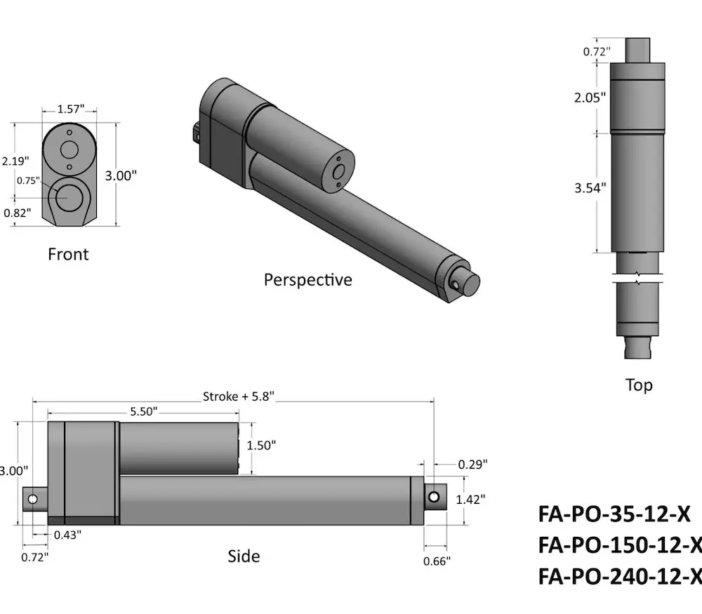 Actuateur Linéaire 4po. et Force 35lb Firgelli Automation (Potentiomètre)