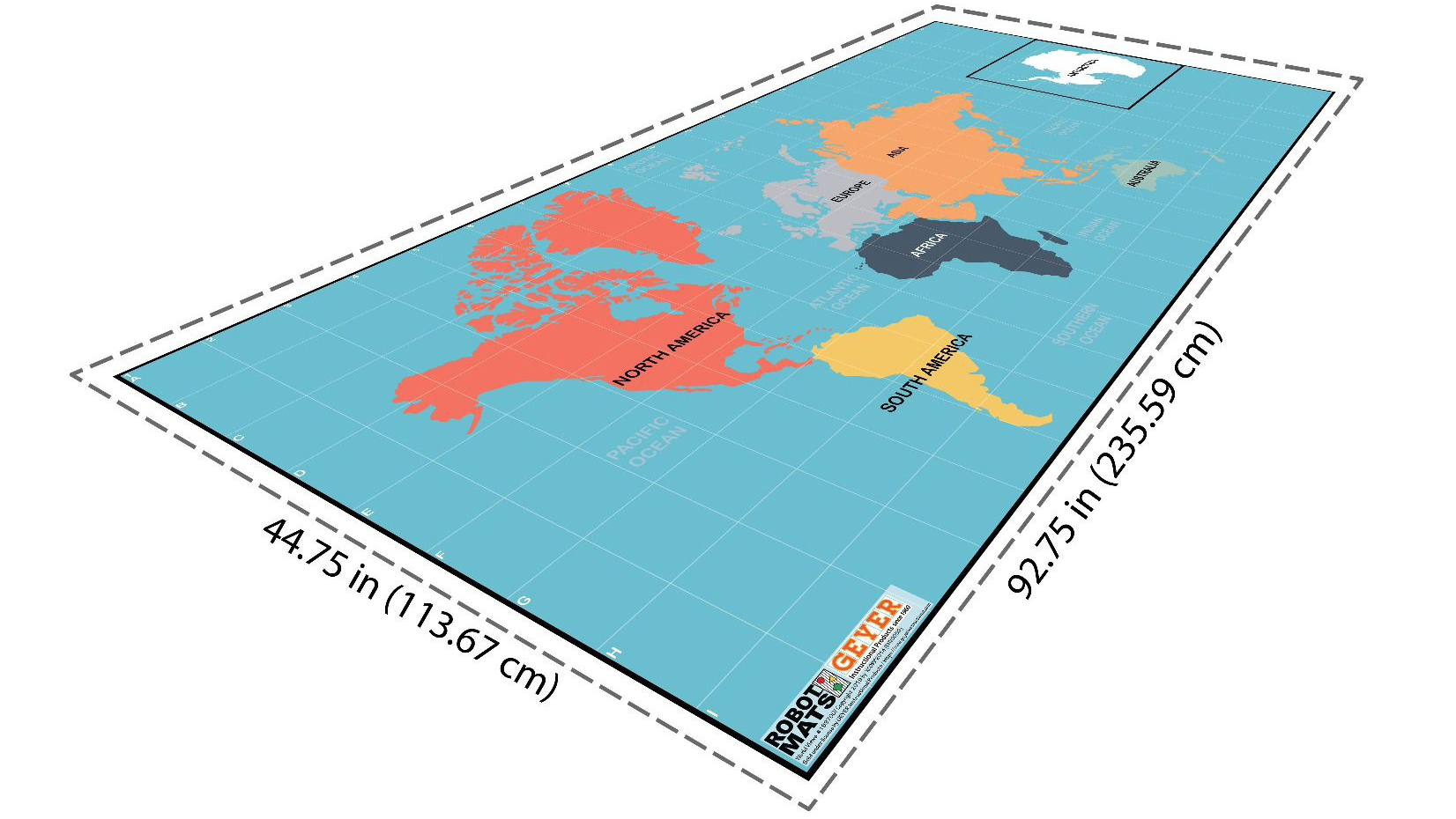 Tapis environnemental: Continents du monde avec grille (taille FLL) - Cliquez pour agrandir