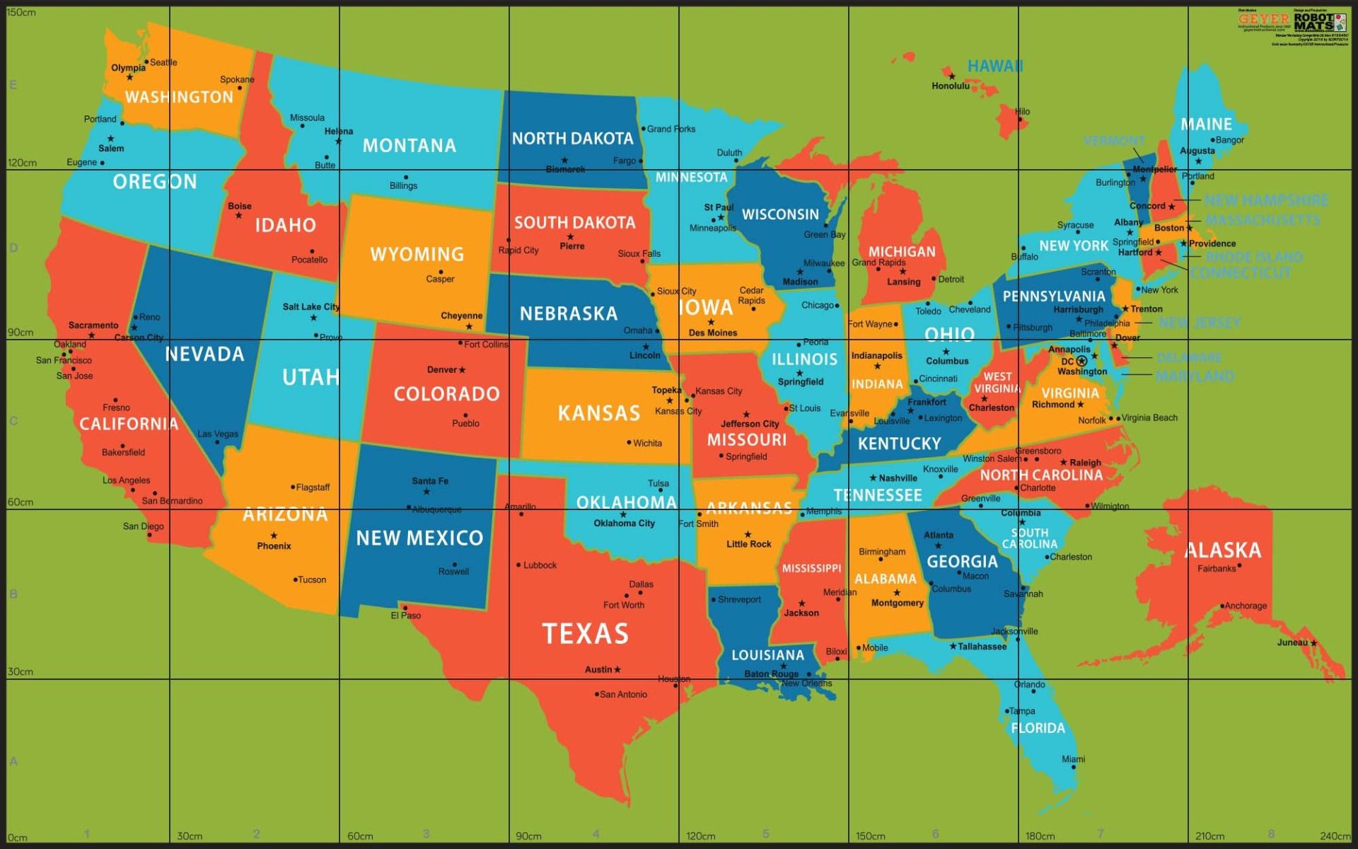 Tapete de Mapa de USA para Robótica de Wonder Workshop - Haga Clic para Ampliar
