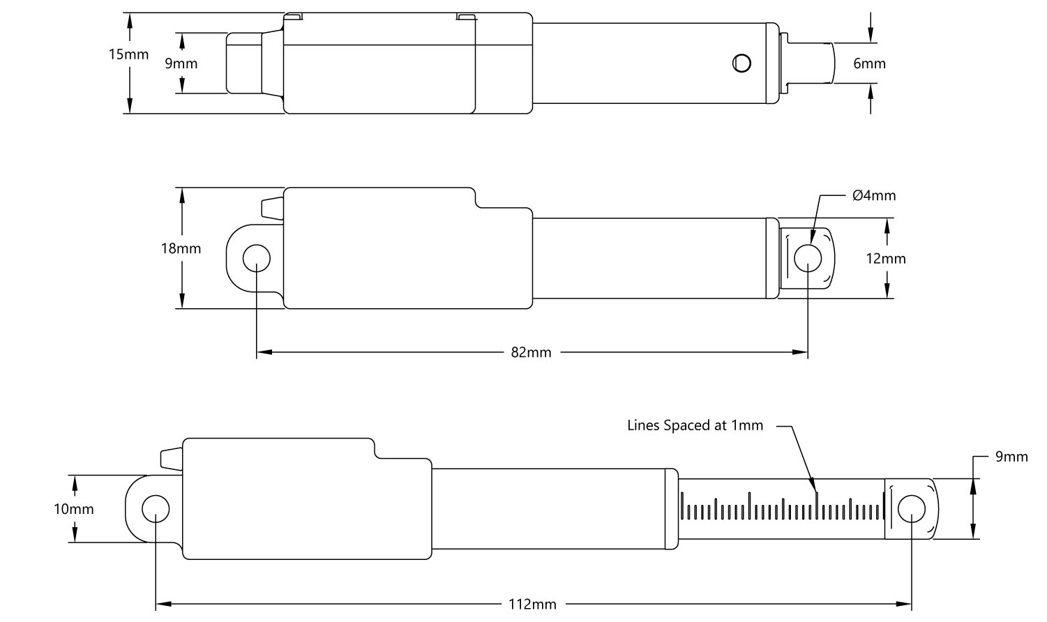 Hitec HLS12 Series 6V Linear Actuator 30mm 210:1 - Click to Enlarge