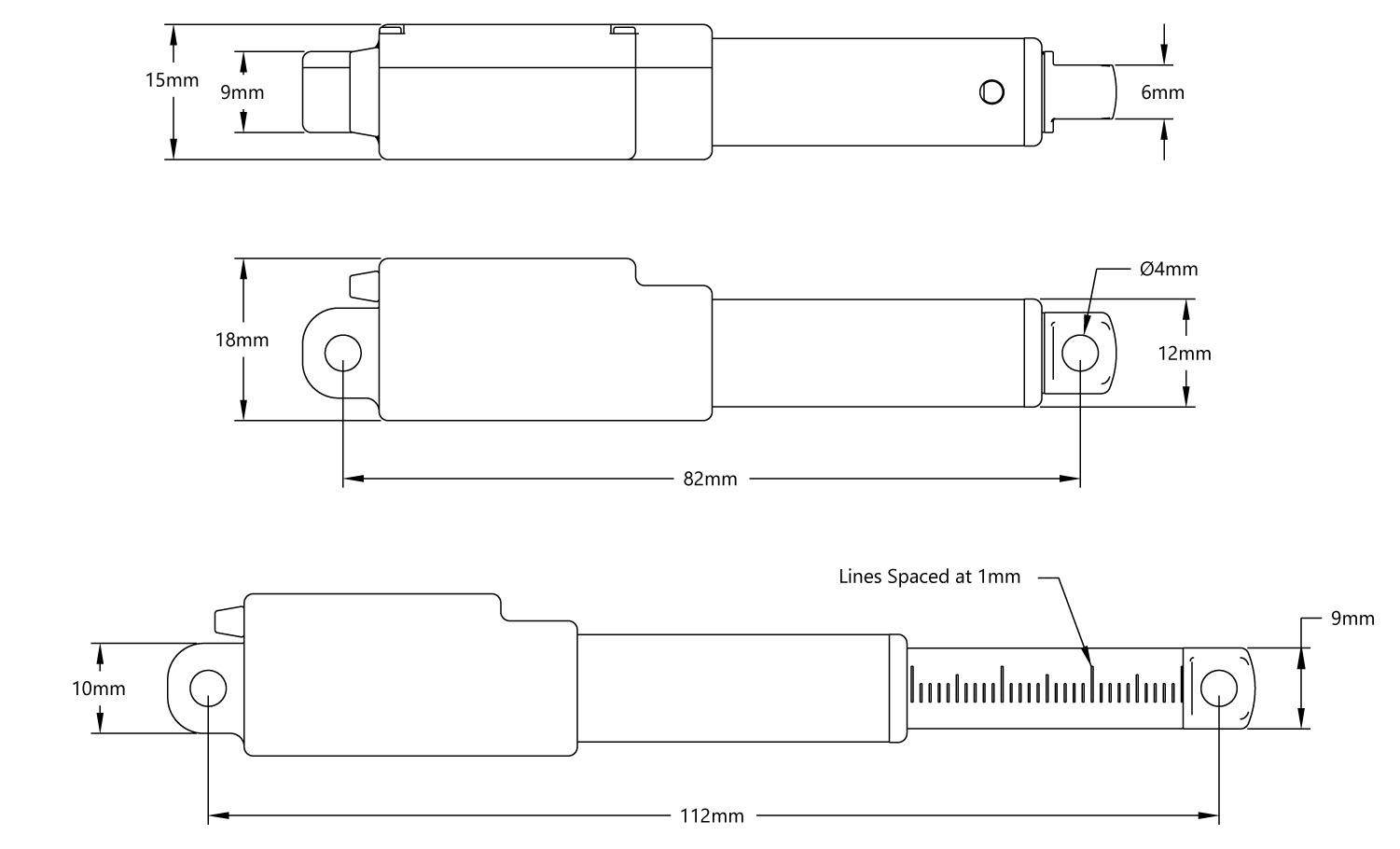  Hitec HLS12 Series 6V Linear Actuator 30mm 50:1 - Click to Enlarge