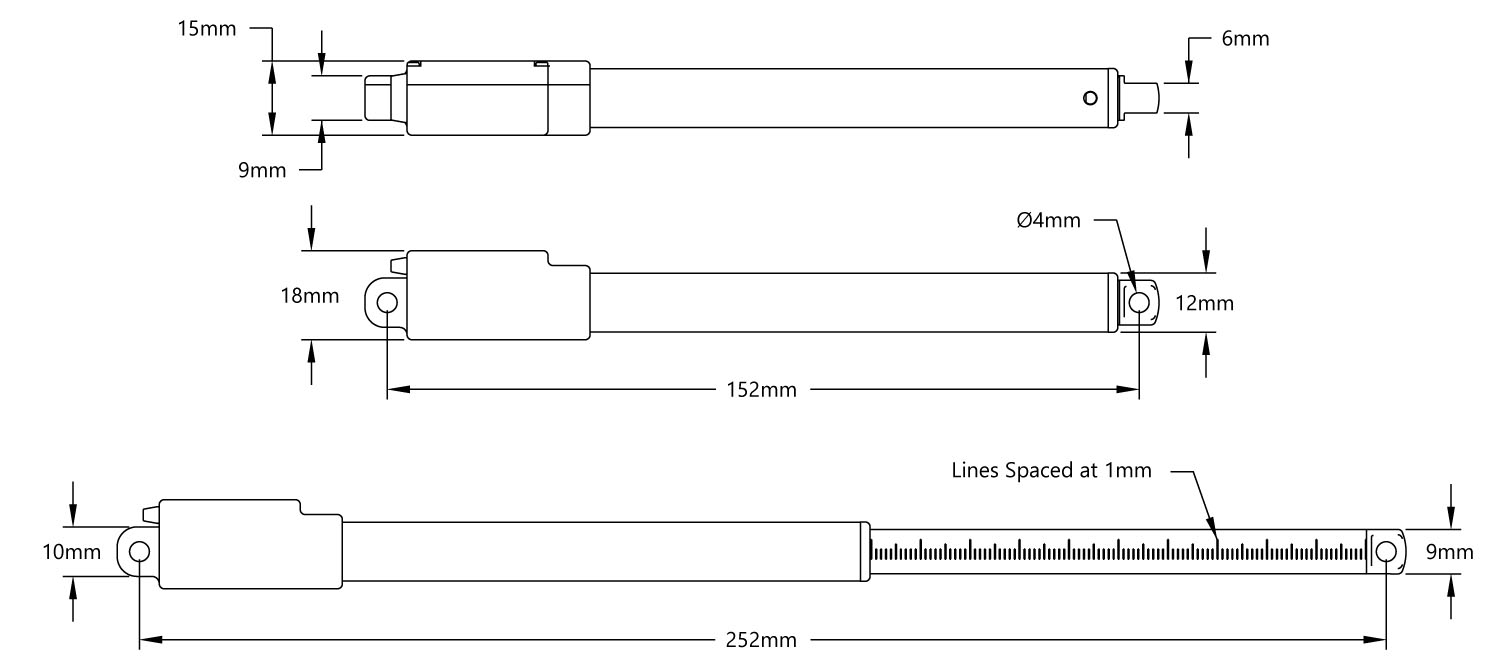 Hitec HLS12 Series 6V Linear Actuator 100mm 100:1 - Click to Enlarge