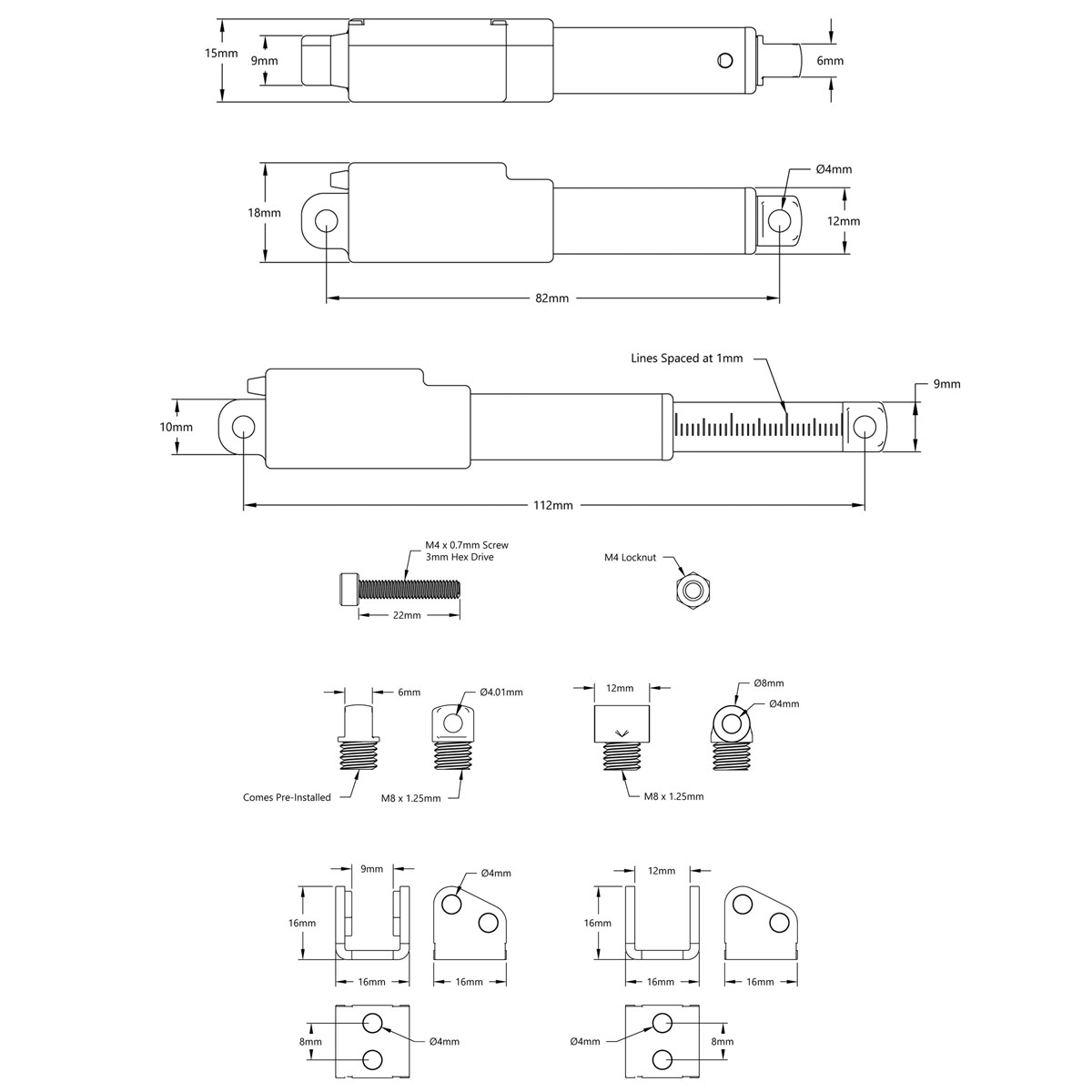 Hitec HLS12 Series 6V Linear Actuator 30mm 100:1 - Click to Enlarge