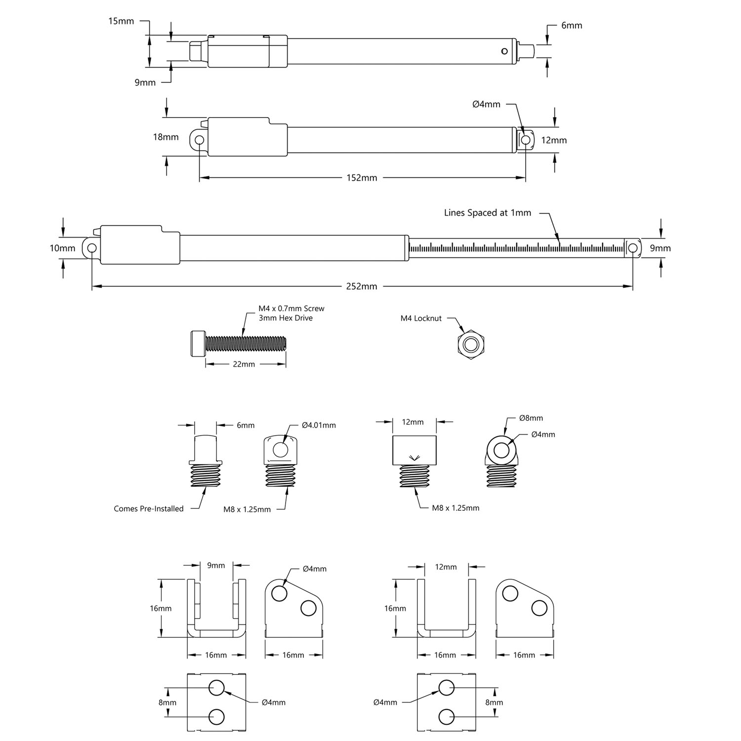 Actionneur linéaire Hitec série HLS12 6V 100 mm 210: 1 - Cliquez pour agrandir