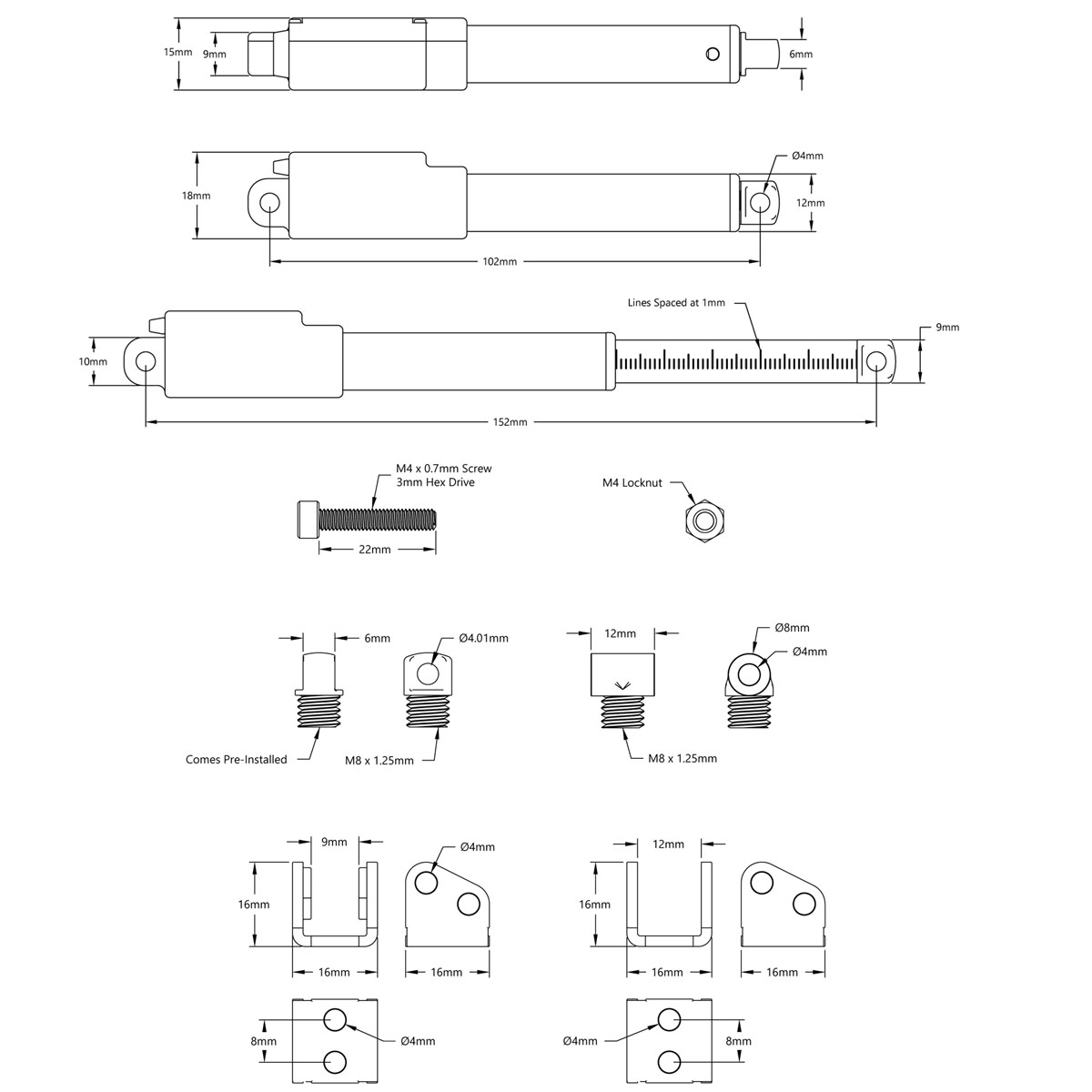 Hitec HLS12 Series 6V Linear Actuator 50mm 100:1 - Click to Enlarge