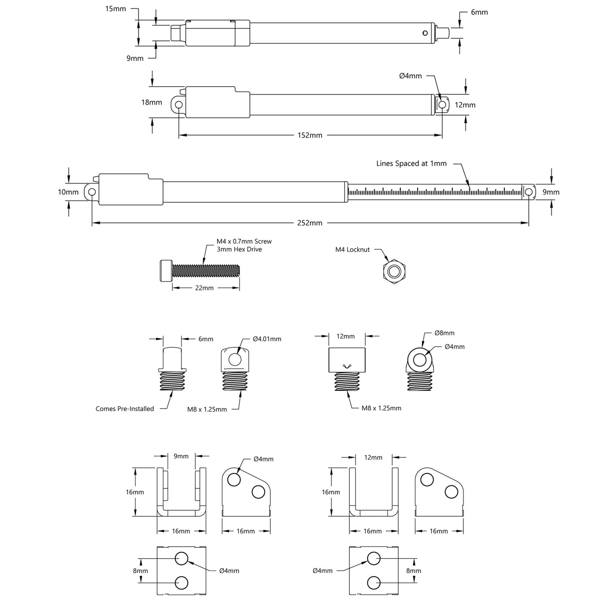 Actuador Lineal Serie HLS12 de 6V 100 mm 50:1 Hitec - Haga Clic para Ampliar