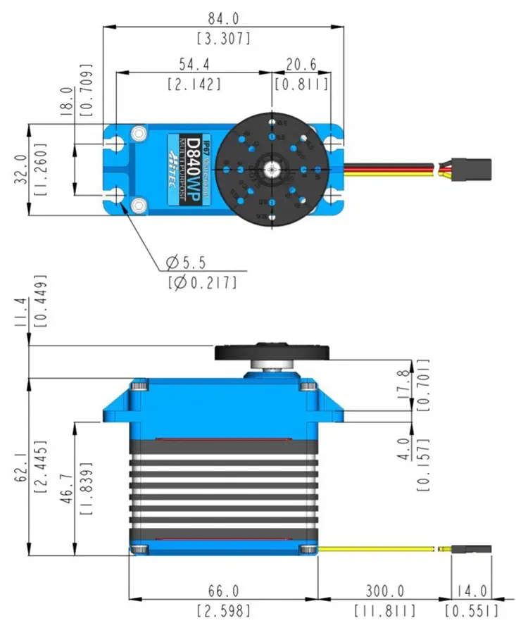 D840MW Waterproof Multi-Purpose Mega Servo Technical Specifications - Dimensions