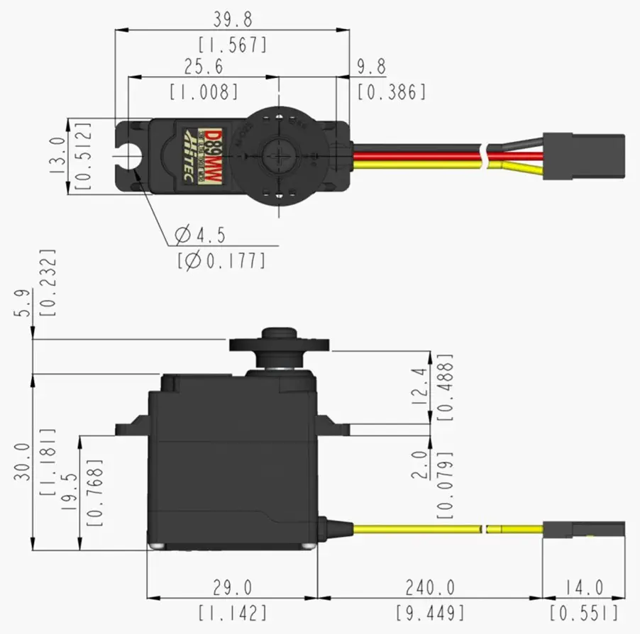 D89MW 32bit Digital Coreless Mini Servo Diagram - Dimensions