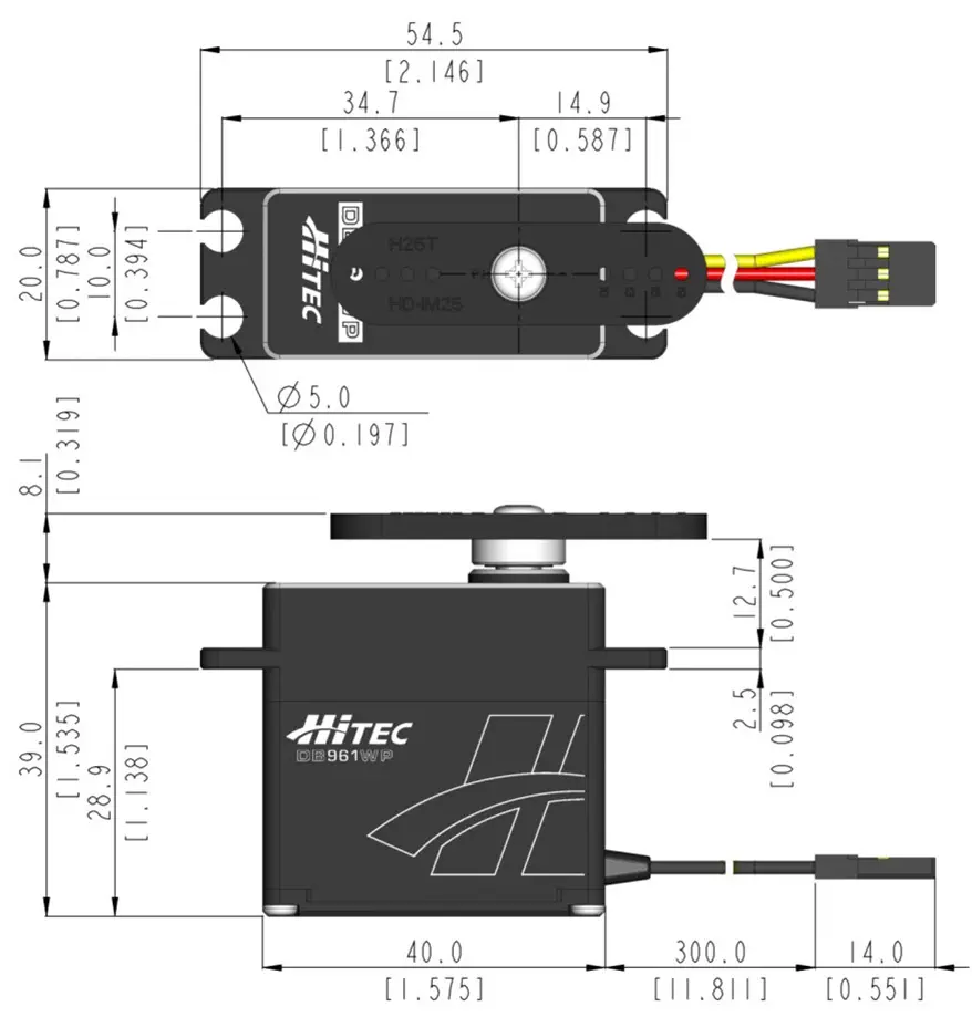 DB961WP 32bit Ultra Torque Brushless Servo - Dimensions
