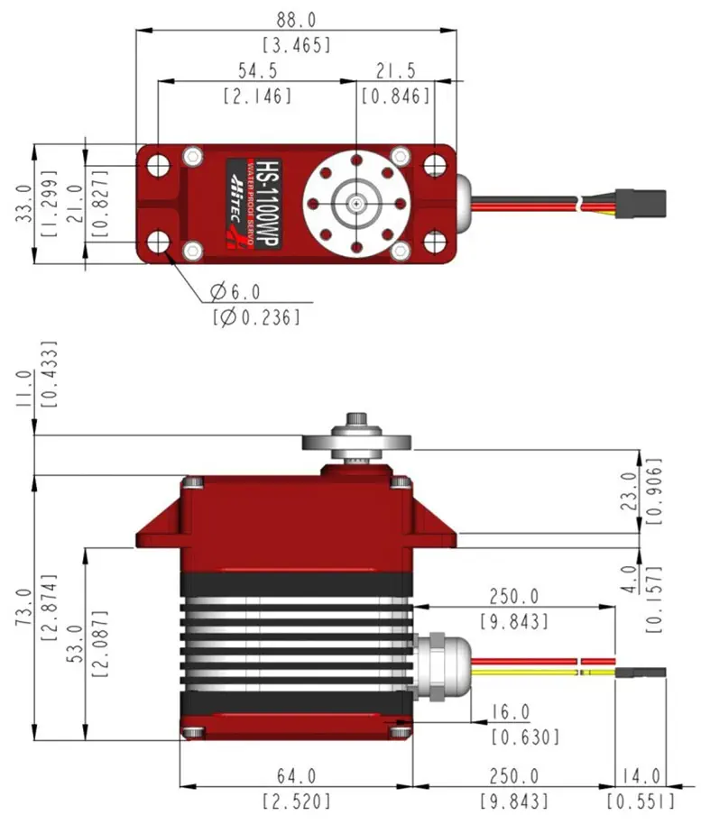 HSI-1100WP Aluminum Case Waterproof Servo - Dimensions