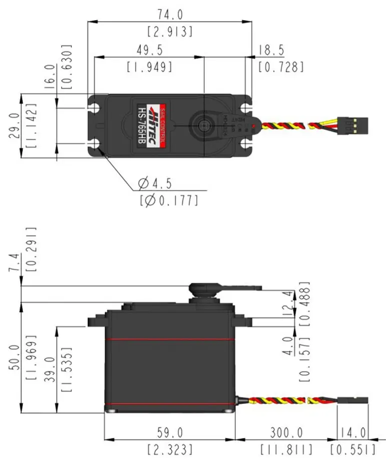 HS-765HB 140º Rotation Servo - Dimensions