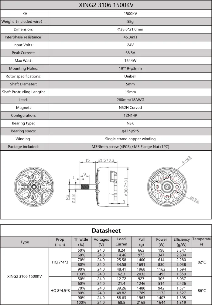 iFlight XING2 3106 FPV Motor Unibell 1500KV - Dimensions