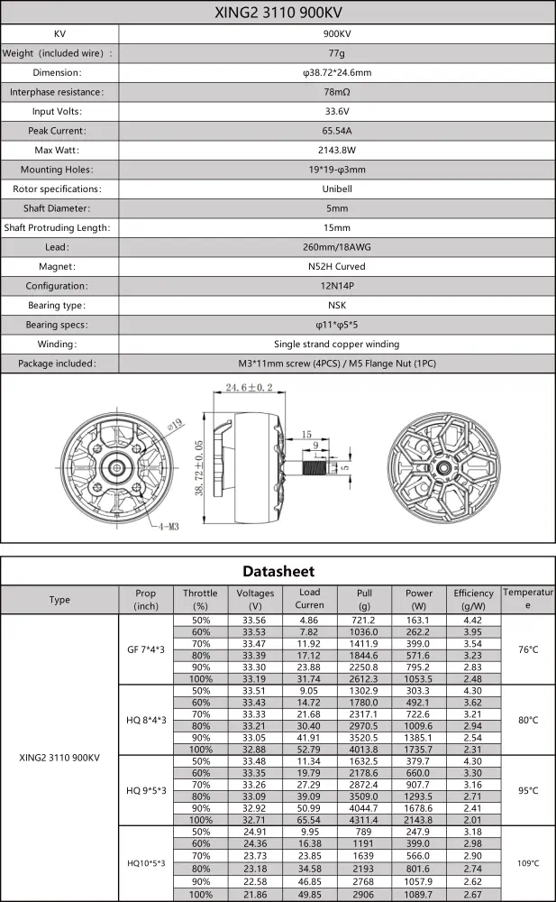 Helion 10 3110 Motor 900KV - Dimensions