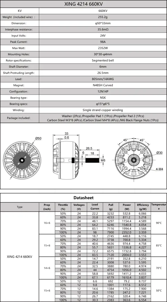 XING 4214 X-Class Motor 660KV - Dimensions