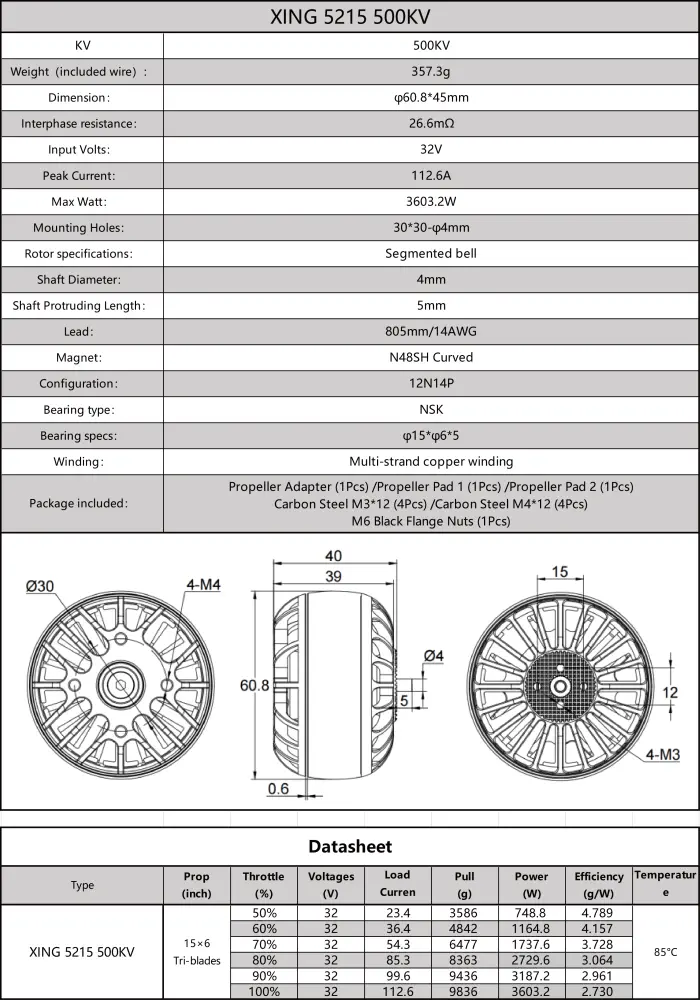 XING 5215 500KV FPV Motor - Dimensions