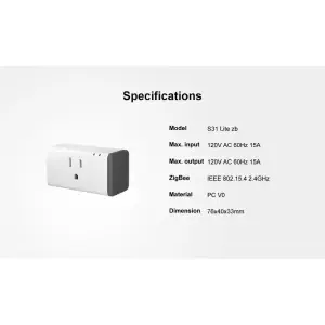 SONOFF S31 Lite Zb Smart Plug US Type Zigbee Version