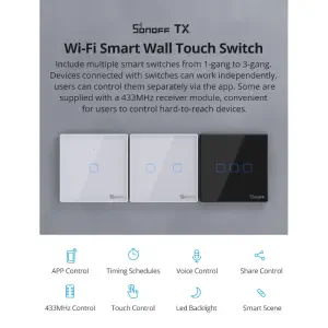 SONOFF TX Series Interrupteur mural WiFi (T1, EU, 2 Gang, Blanc)