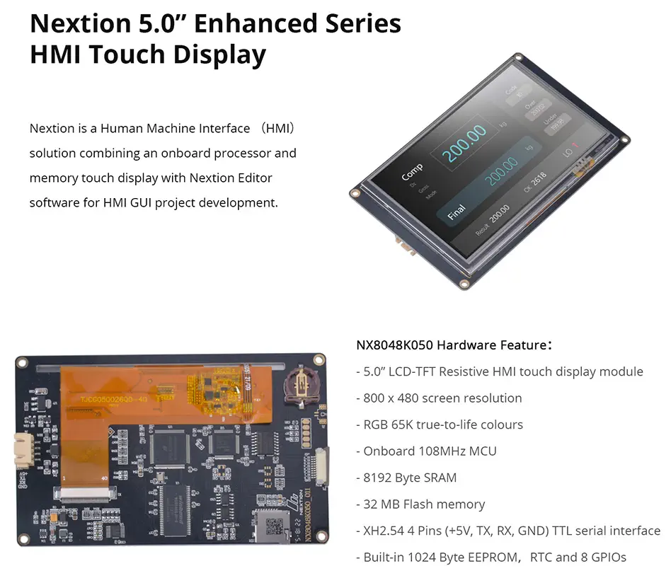 Nextion 5.0” Enhanced Series HMI Touch Display - Dimensions