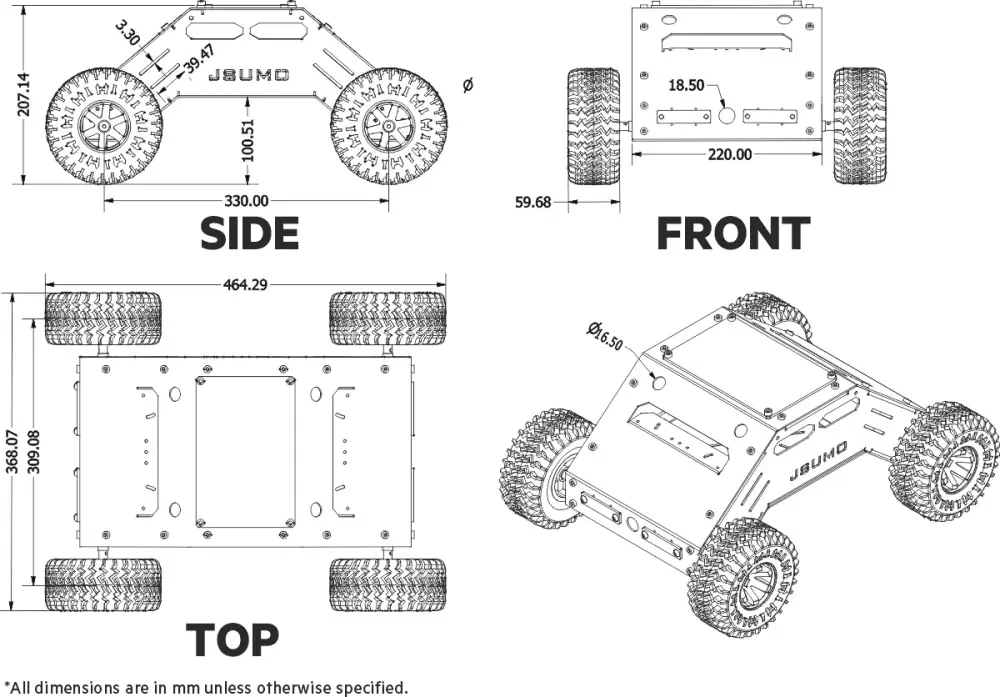 Kit Mecánico de Robot Todo Terreno de Alta Velocidad 4x4 ATLAS de JSumo (s/ Electrónica) - Haga Clic para Ampliar