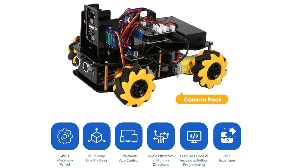ACEBOTT Smart Robot Kamera Auto Kit, 4WD Fernsteuerungsauto kompatibel mit Arduino IDE
