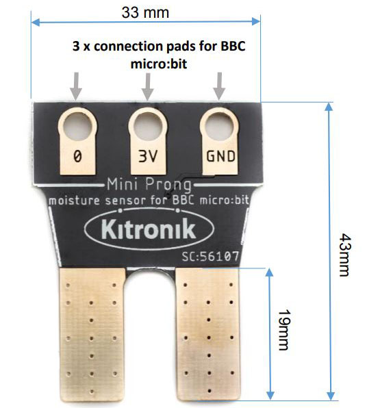 Sensor de Humedad del Suelo Kitronik Mini Prong para BBC micro:bit - Click to Enlarge
