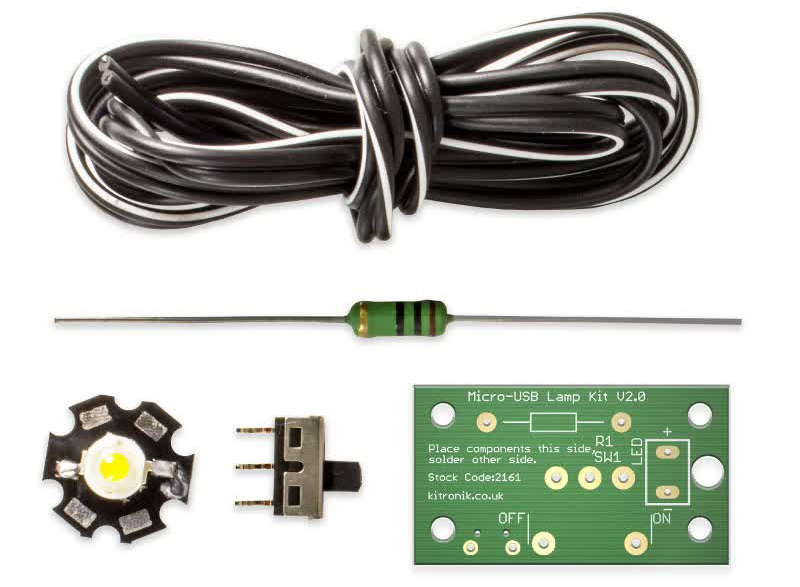 Kitronik Micro USB 1W LED Lamp Soldering Kit - Click to Enlarge