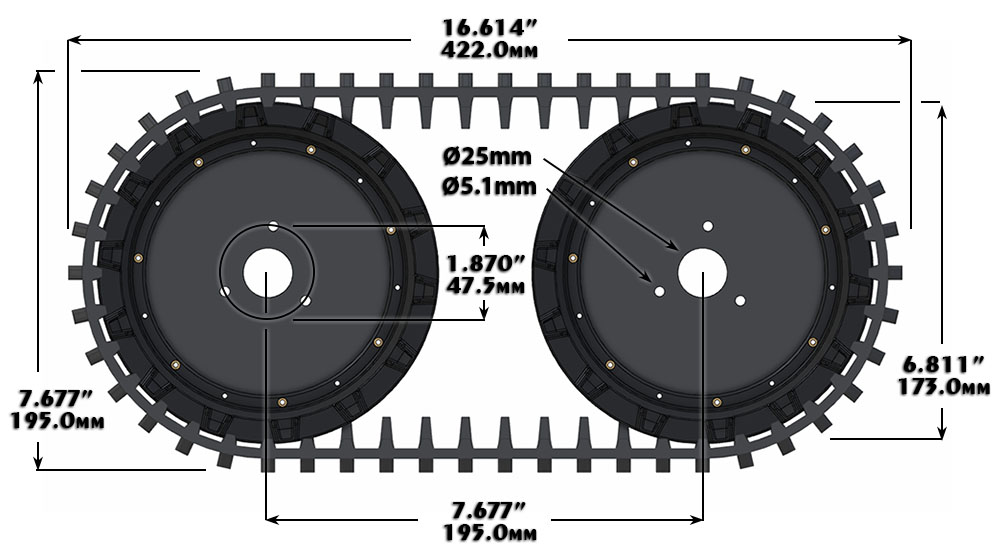 A4WD3 Rubber Track & Sprocket Kit - Dimensions