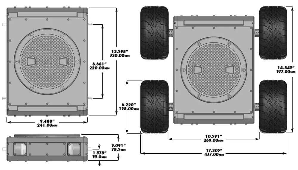 Lynxmotion - Kit roulant Rugged Rover A4WD3 - Dimensions