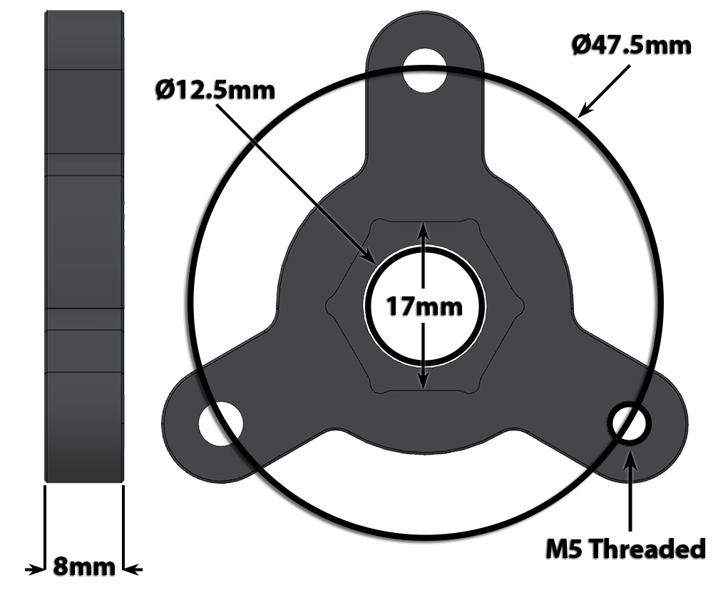 Lynxmotion - A4WD3 Hub Adapter Dimensions