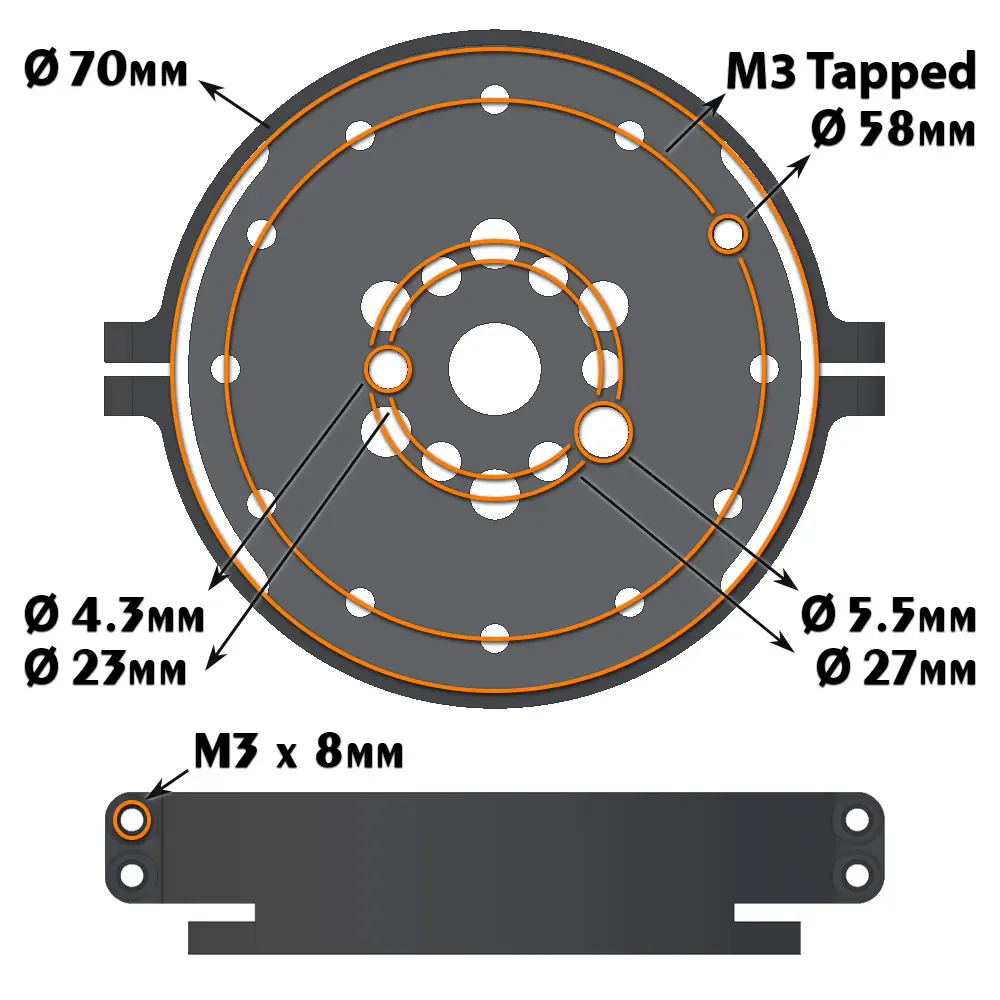 Lynxmotion SES-PRO Pince Aluminium pour Tube Fibre de Carbone de 70mm