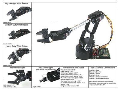 Kit Combinado de Brazo Robótico SSC-32U Lynxmotion AL5D 4DOF (FlowBotics Studio)- Haga clic para ampliar