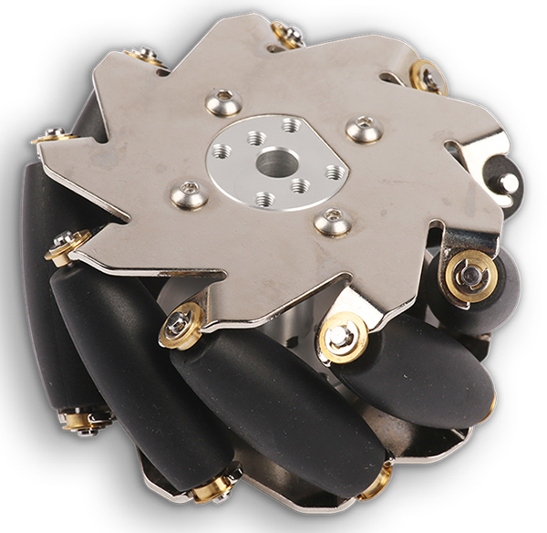 100mm Aluminum Mecanum Wheel w/ 4mm Shaft Connector Set- Click to Enlarge