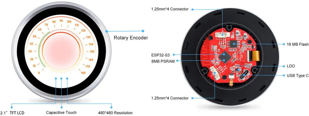 Makerfabs Matouch ESP32-S3 Écran IPS Rotatif de 2,1 pouces ST7701