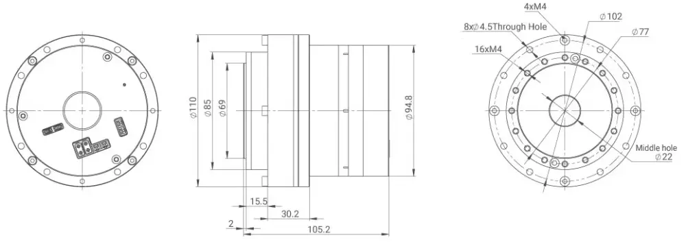 MyActuator EPS-RH-25-100-E-B-D Actionneur BLDC, Double Encodeur, CAN & Ethercat