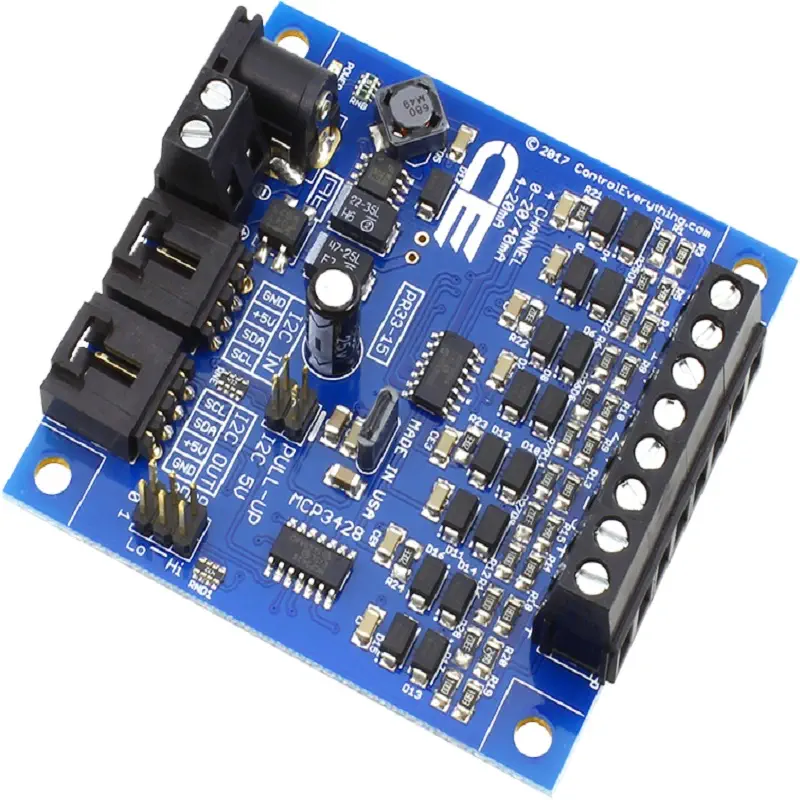 Platine Réceptrice de Courant 4 Canaux 4-20mA avec Interface I2C – Cliquez pour agrandir