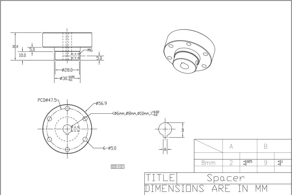 8mm Aluminium Schlüssel Nabe mit Stellschraube 