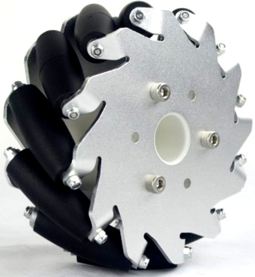127mm Aluminium Mecanum Wheels w/ Basic Rollers (2x Left, 2x Right)- Click to Enlarge