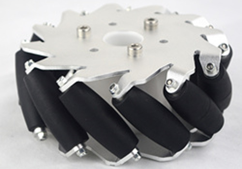 127 mm Aluminium Mecanum Räder mit Lagerrollen (2x links, 2x rechts) - Zum Vergrößern klicken