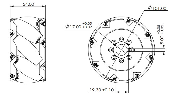 4 Zoll Schwerlast Mecanum-Rad NM100A (4x) - Zum Vergrößern klicken