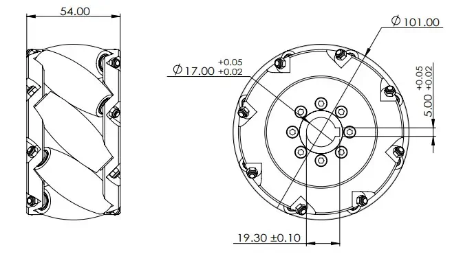 Roue Mecanum à usage intensif de 4 pouces NM100A (4x) - Cliquez pour agrandir