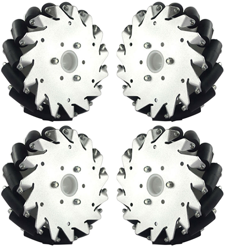 152mm Aluminum Mecanum Wheel Set (2x Left, 2x Right)- Click to Enlarge