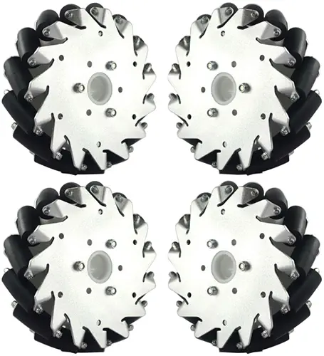 152mm Aluminum Mecanum Wheel Set (2x Left, 2x Right)- Click to Enlarge