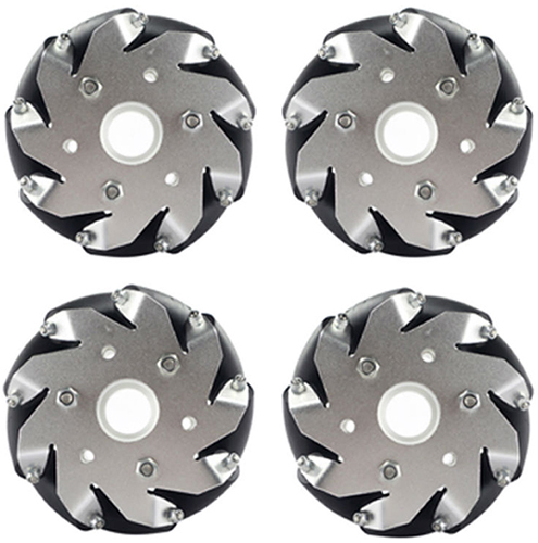 Juego de ruedas de aluminio Mecanum de 100 mm (2x a la izquierda, 2x a la derecha) - Haga clic para ampliar