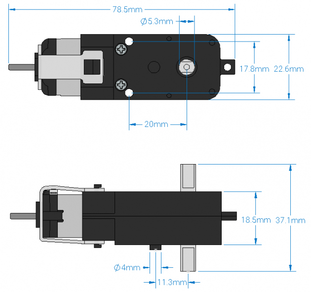 OSEPP Standard-Winkelgetriebemotor F130 (2x) - Zum Vergrößern klicken