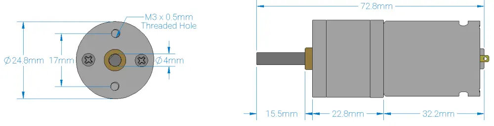 Motor DC de Engranajes Metálicos de 124 RPM - Haga Clic para Ampliar